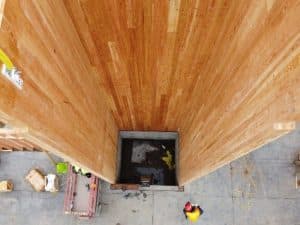 Cross-laminated timber can be used for elevator cores and shafts.