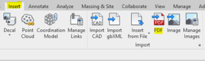 This image shows the “Insert” tab from Revit 2020.