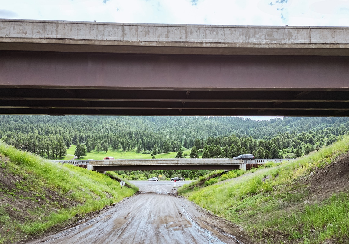 Because the bridge sits on a 5.3% longitudinal grade, there’s a 6-foot difference in height between one end of the bridge and the other.