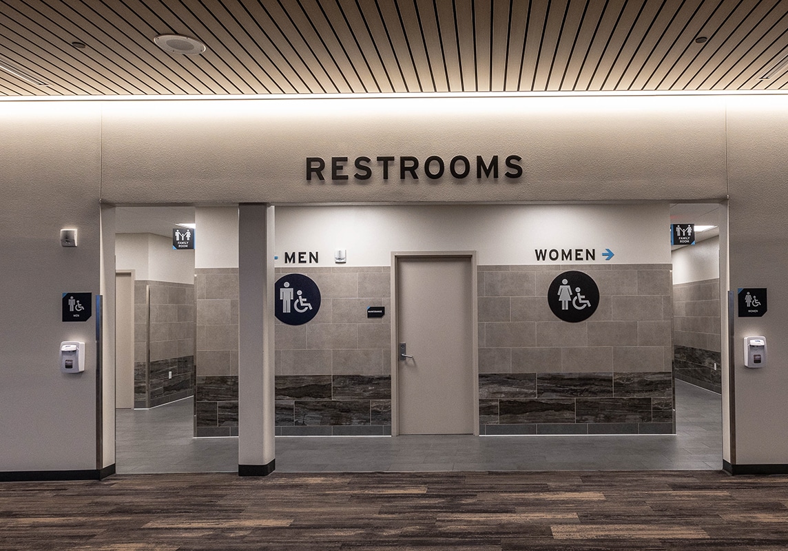 The individual bathroom style required separate plumbing for each stall, adding extra time and
work for that portion of the project.