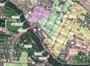 map of delineated basins in downtown Missoula