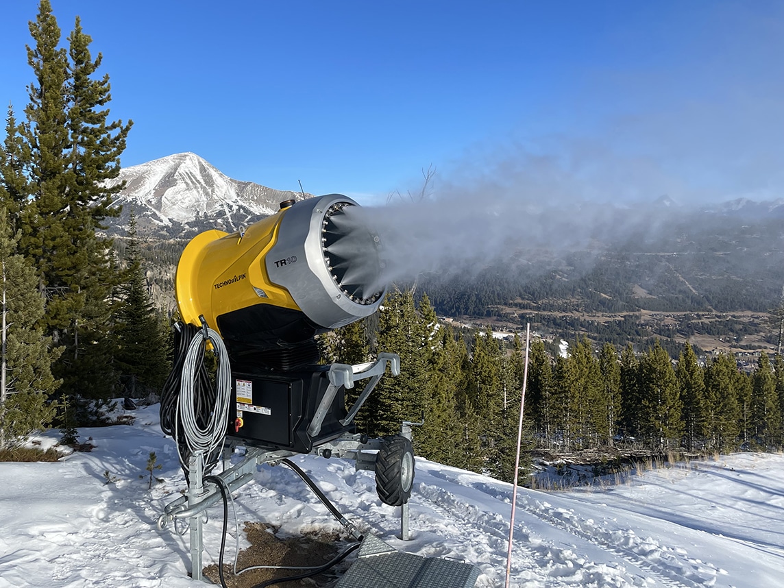 A TechnoAlpin TR-10 Snow producer is commissioned during startup.