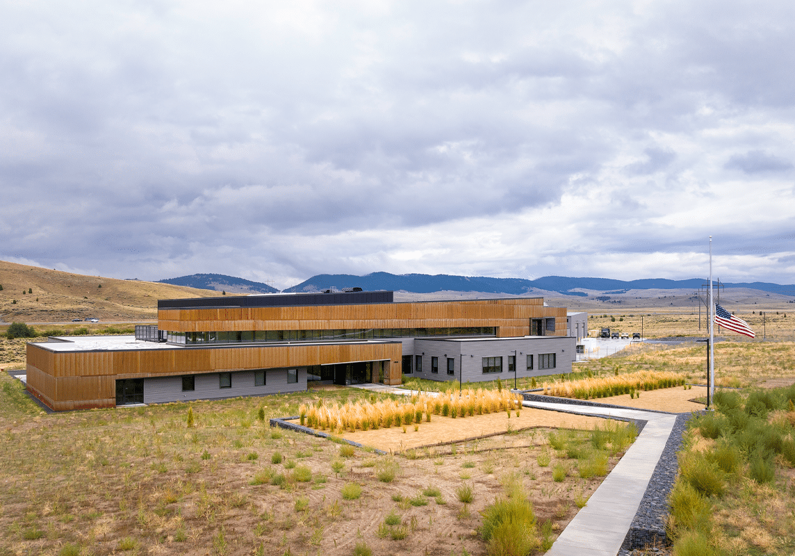 The design team integrated the facility into the landscape, drawing inspiration from Butte's mining history.